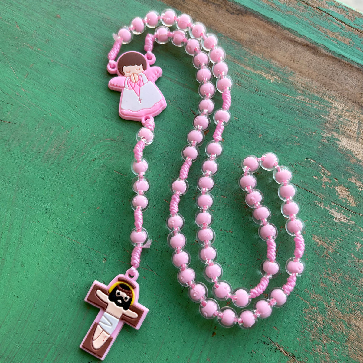 Children’s Angel Rosary with Silicone Crucifix – Pink or Blue