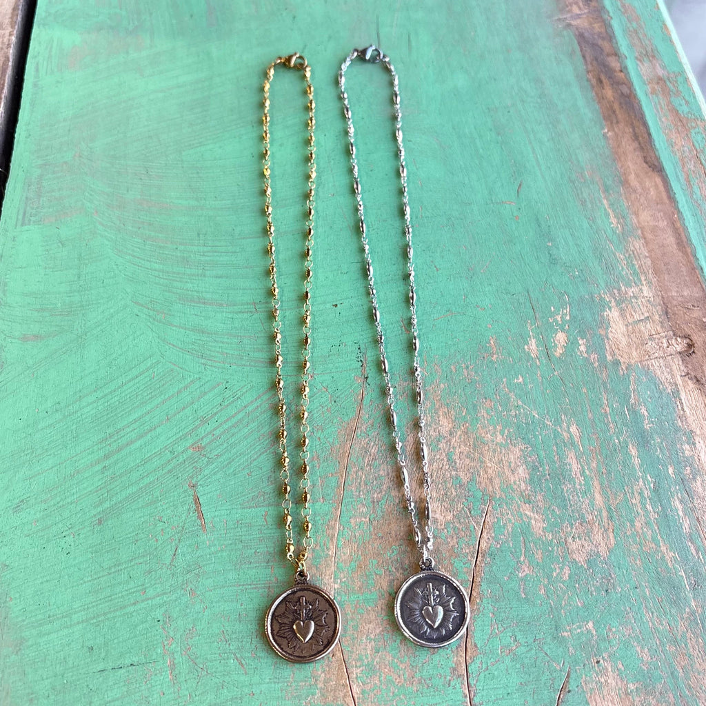 Double Sided Sacred Heart Necklace