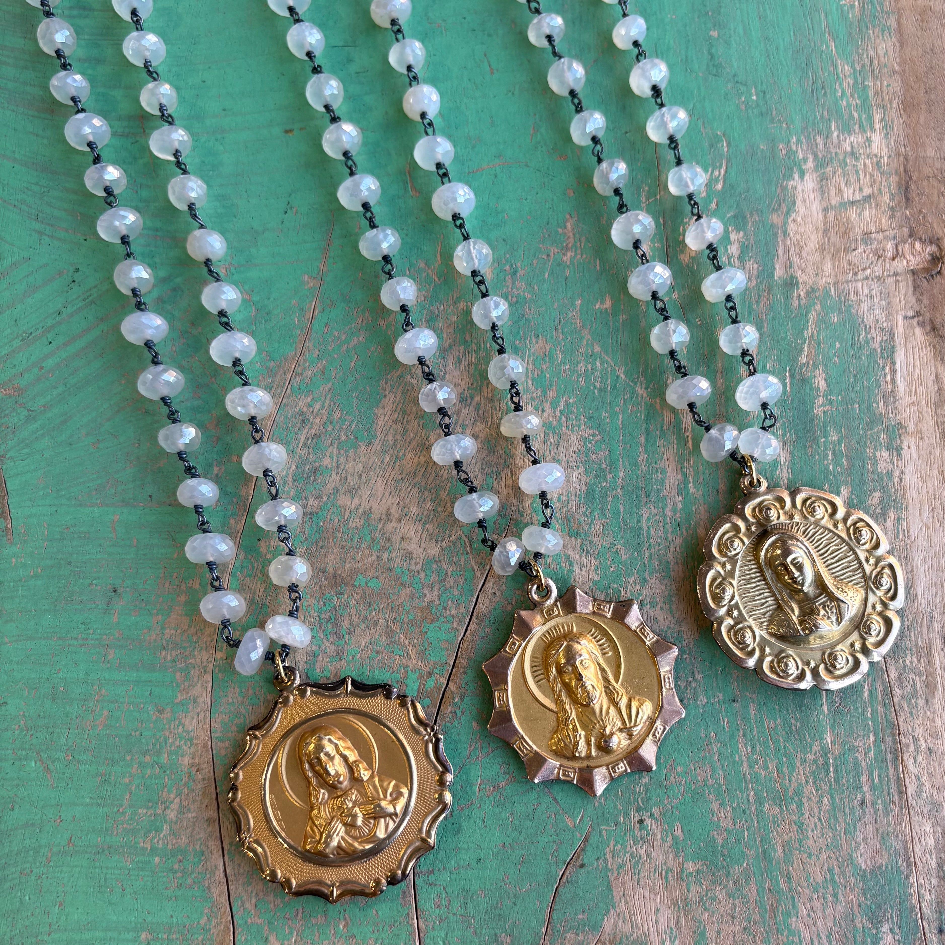 Moonstone Vintage Medal Necklace