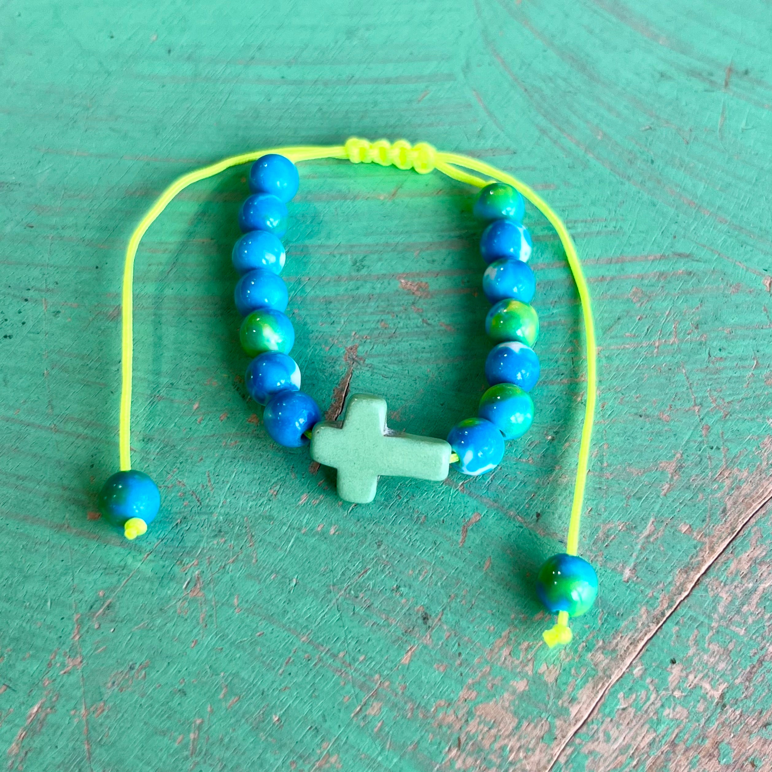 Adjustable Cross Marble Bead Bracelet