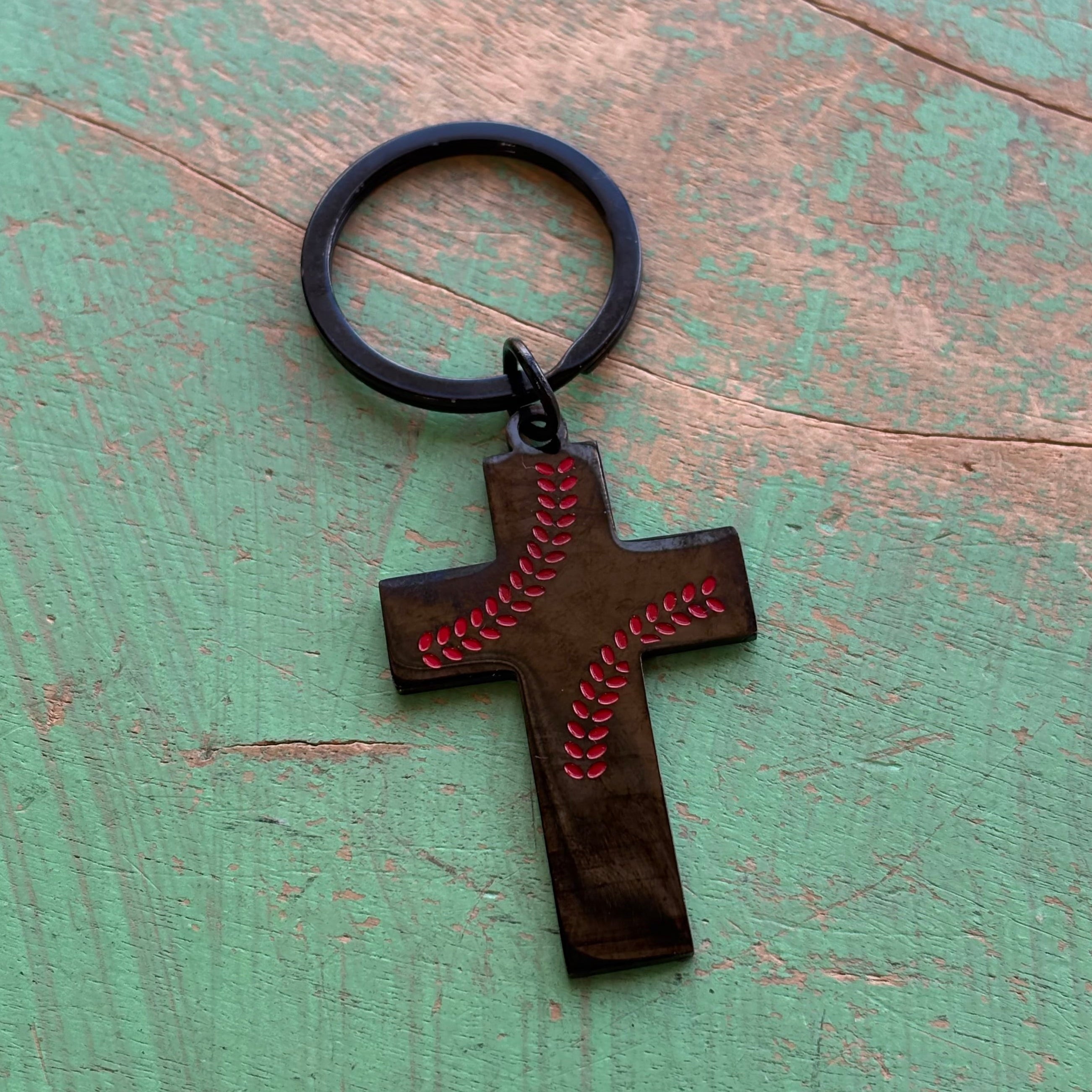 Black Stainless Steel Courageous Cross Keychain