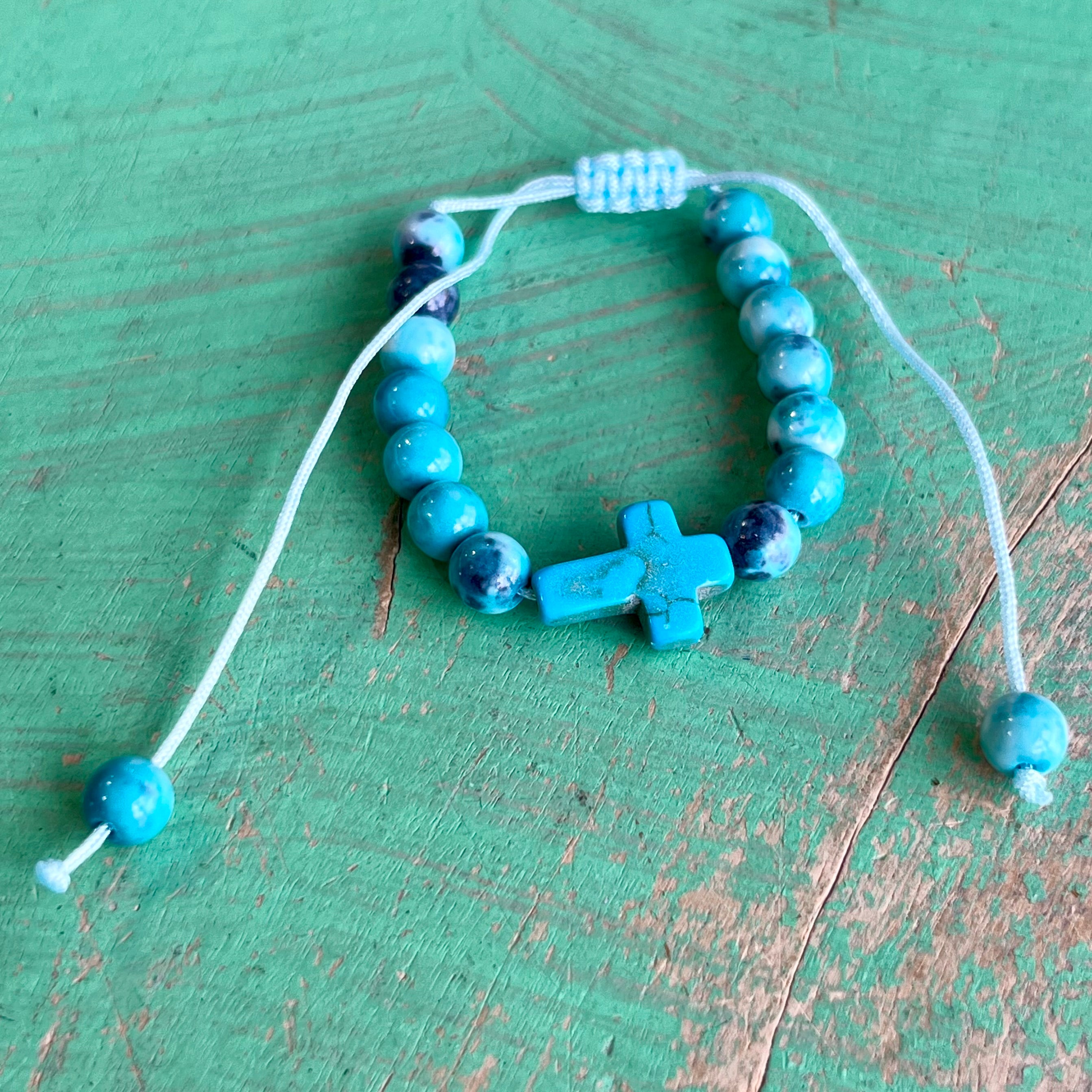 Adjustable Cross Marble Bead Bracelet