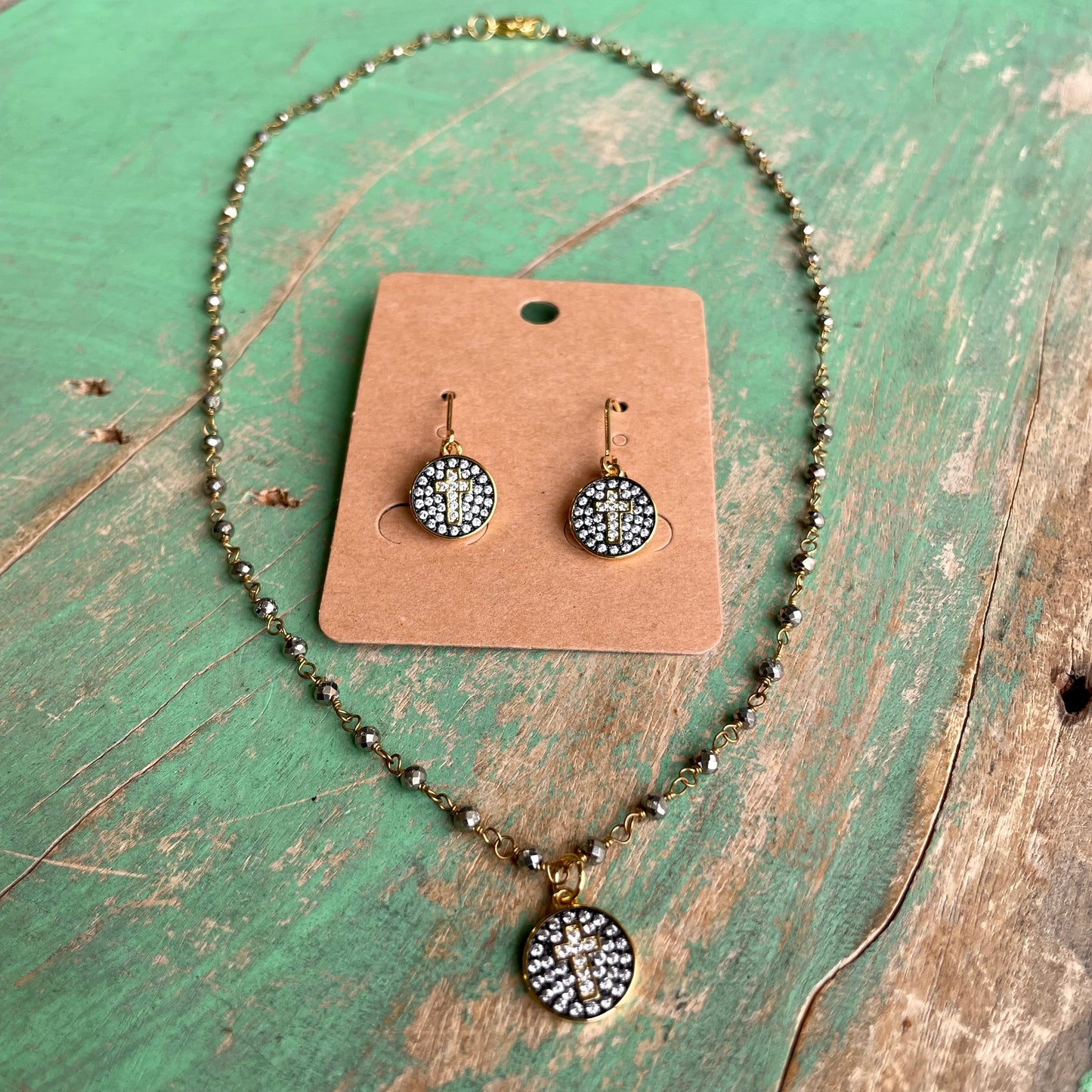Pave Cross Faith Necklace and Earrings