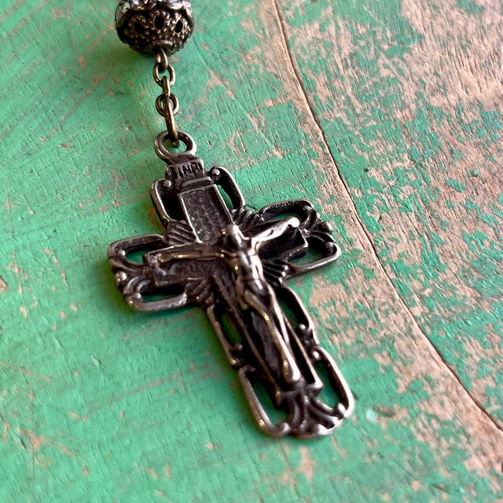 Agate Multicolor Bronze Madonna and Child Rosary