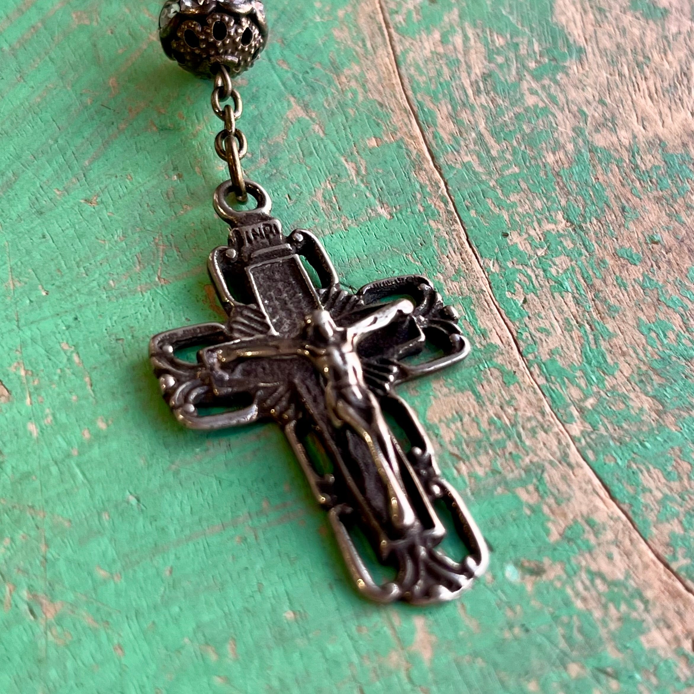 Agate Multicolor Bronze Madonna and Child Rosary