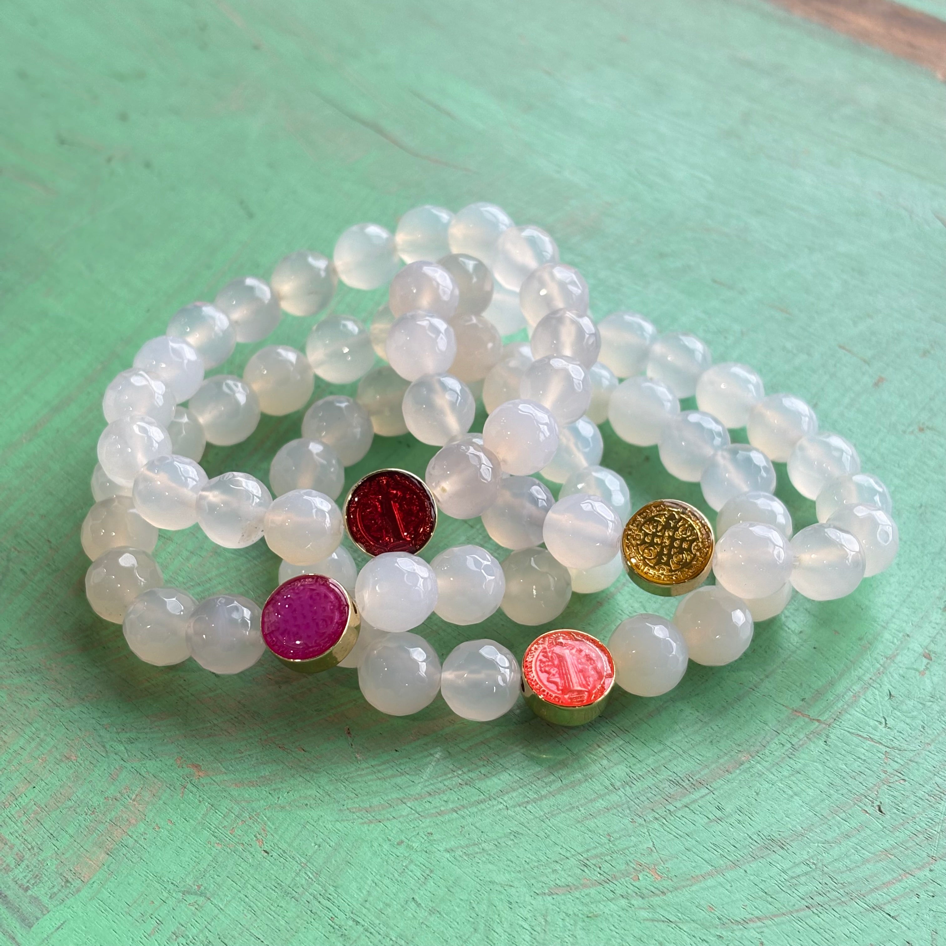 Joyful White Agate St Benedict Bracelet