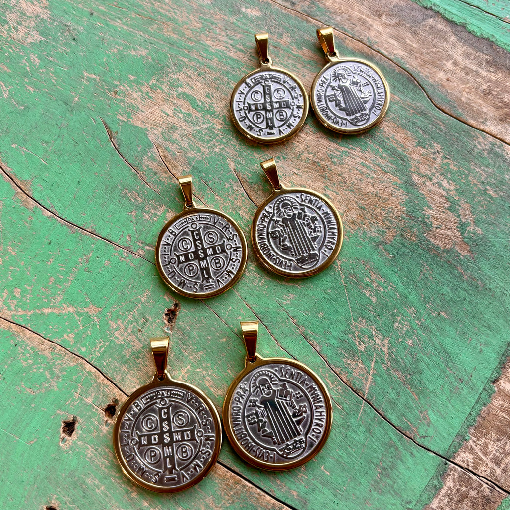 St Benedict Two Tone Stainless Steel Medallions