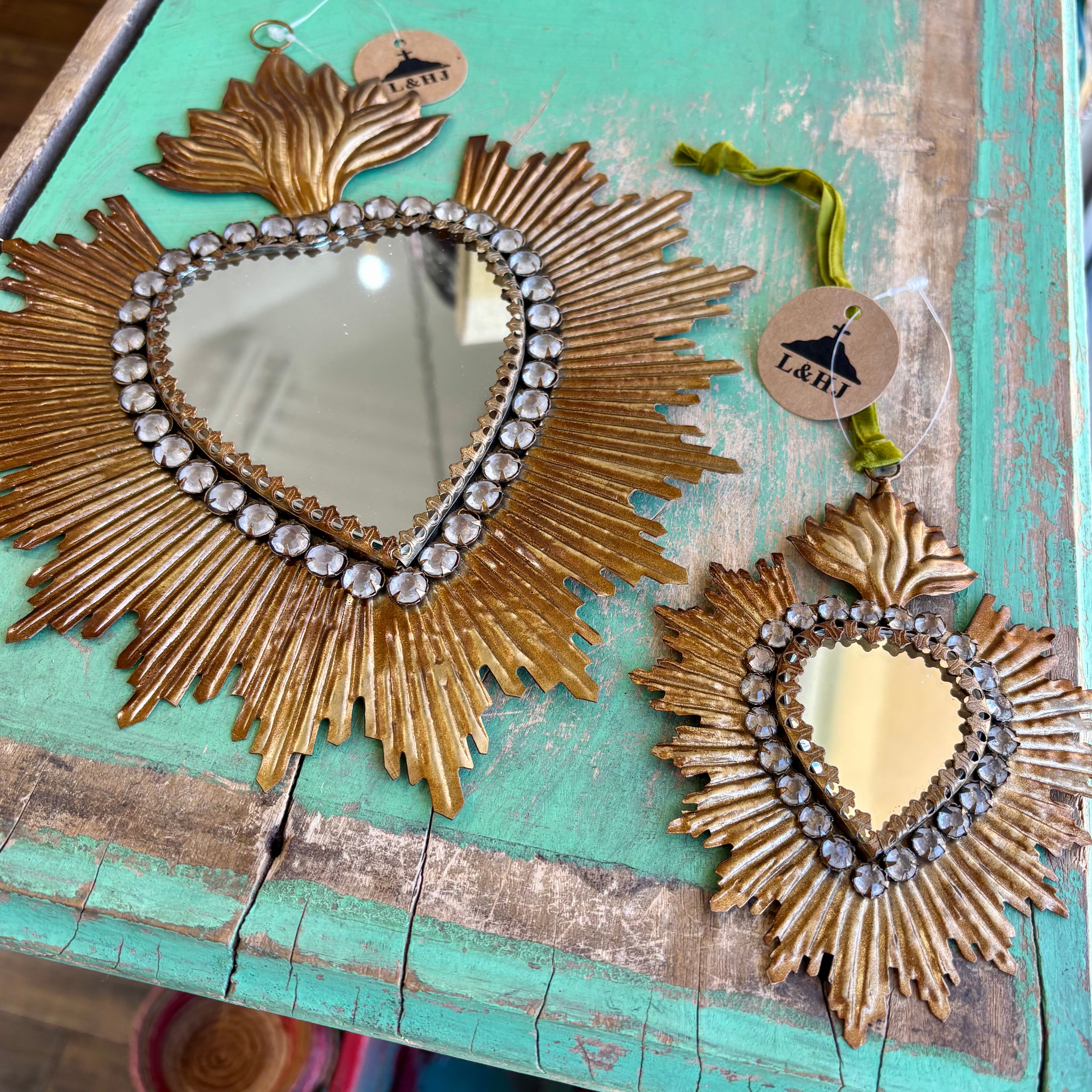 Jeweled Rays Gold Sacred Heart Mirror
