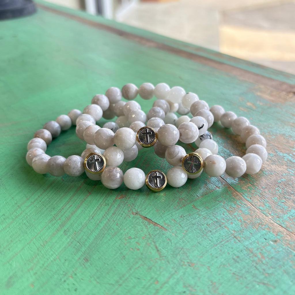 Milky White Two Tone Cross Faith Bracelet