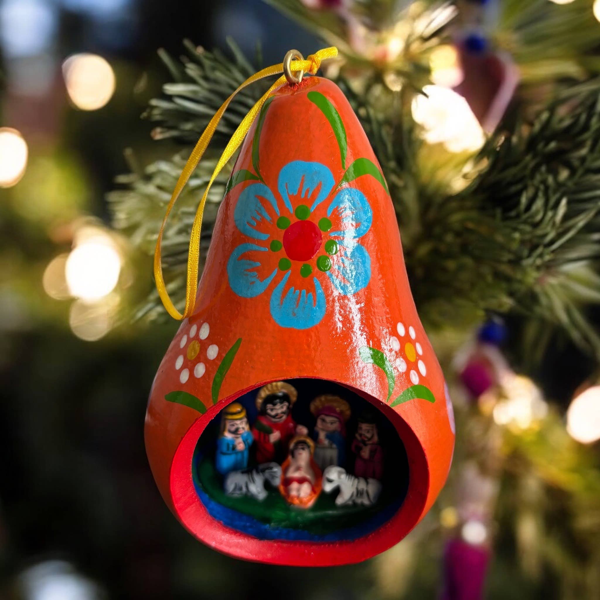 Gourd Christmas Multicolor Tree ornament with Nativity Scene