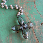 Long Crystal Cross Beige Howlite Necklace