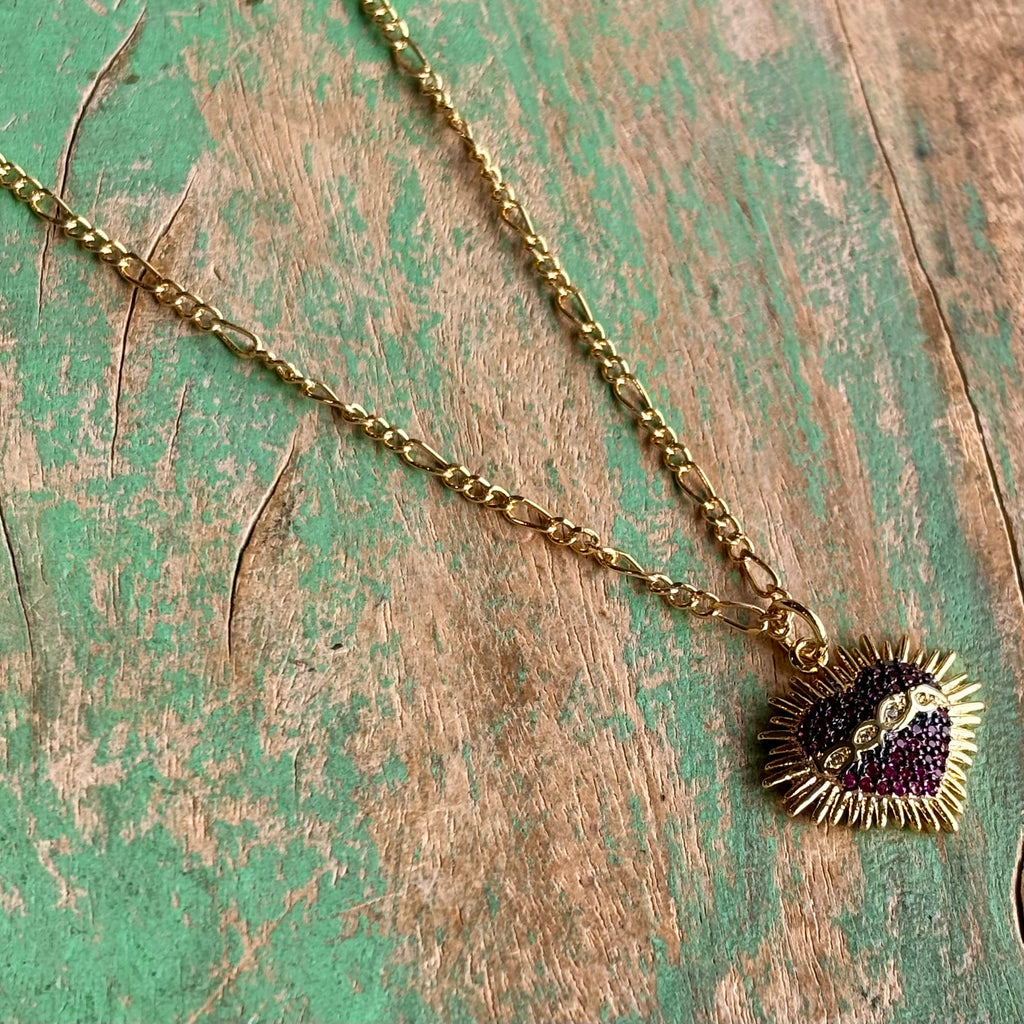 Purple Sacred Heart Necklace