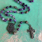 Agate Purple Bronze Madonna and Child Rosary