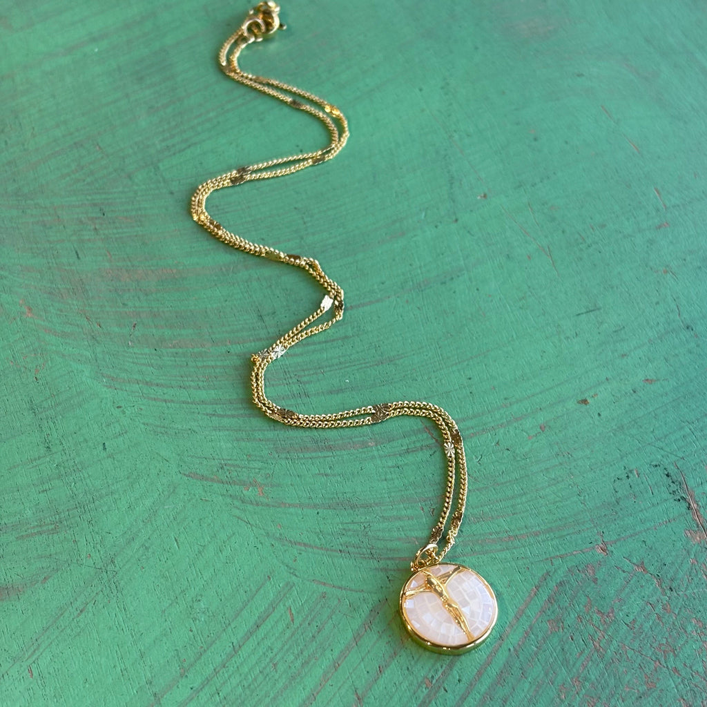 White Mosaic Crucifix Necklace or Earrings