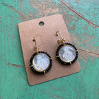 Round Mother of Pearl Black Beaded Necklace or Earrings