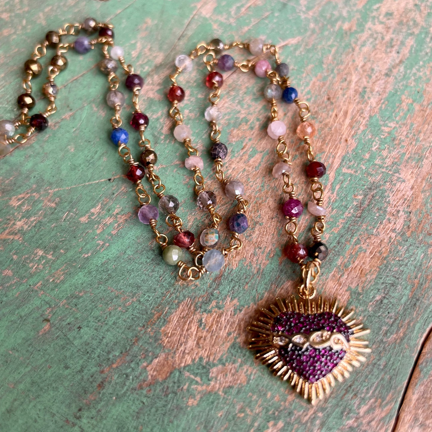 Purple Sacred Heart Necklace and Earrings