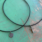 Leather Cord Stainless Steel Medals Necklace