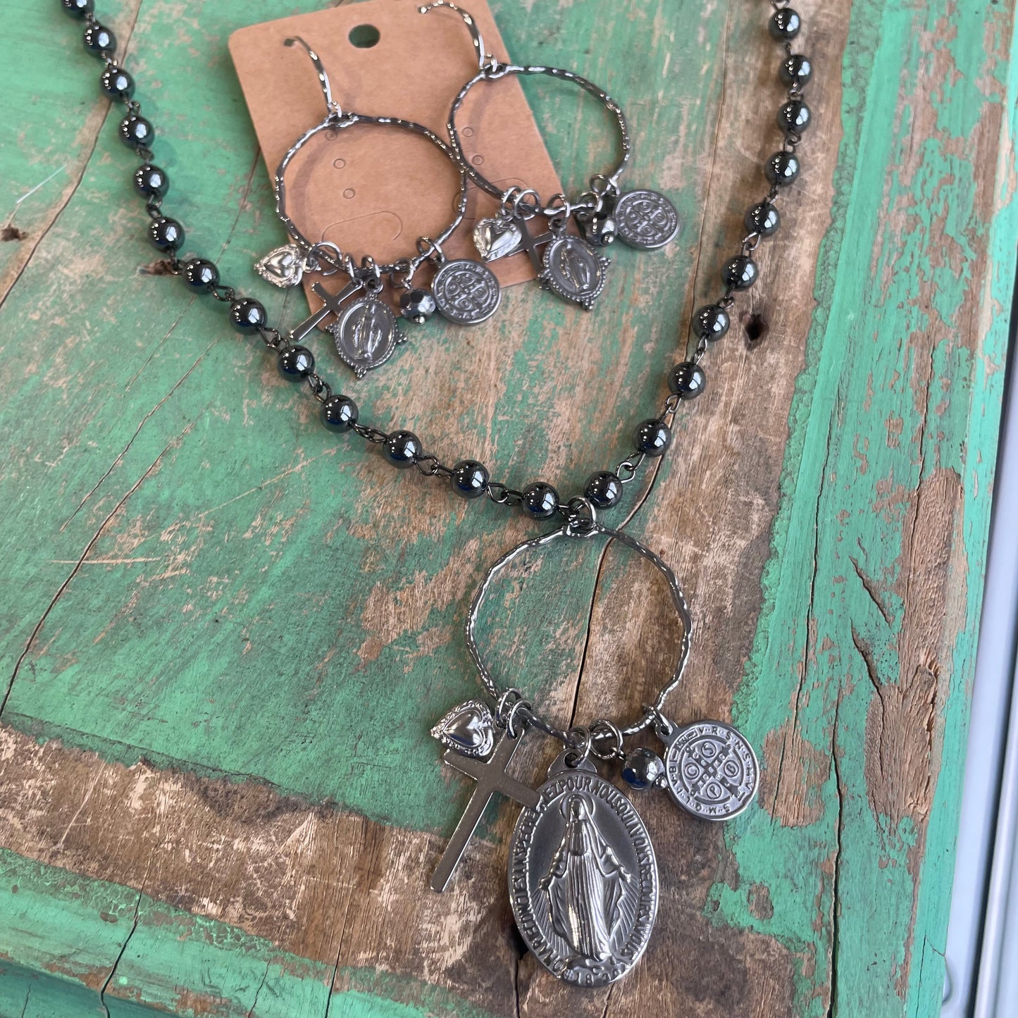Ring of Medals Necklace and Earrings