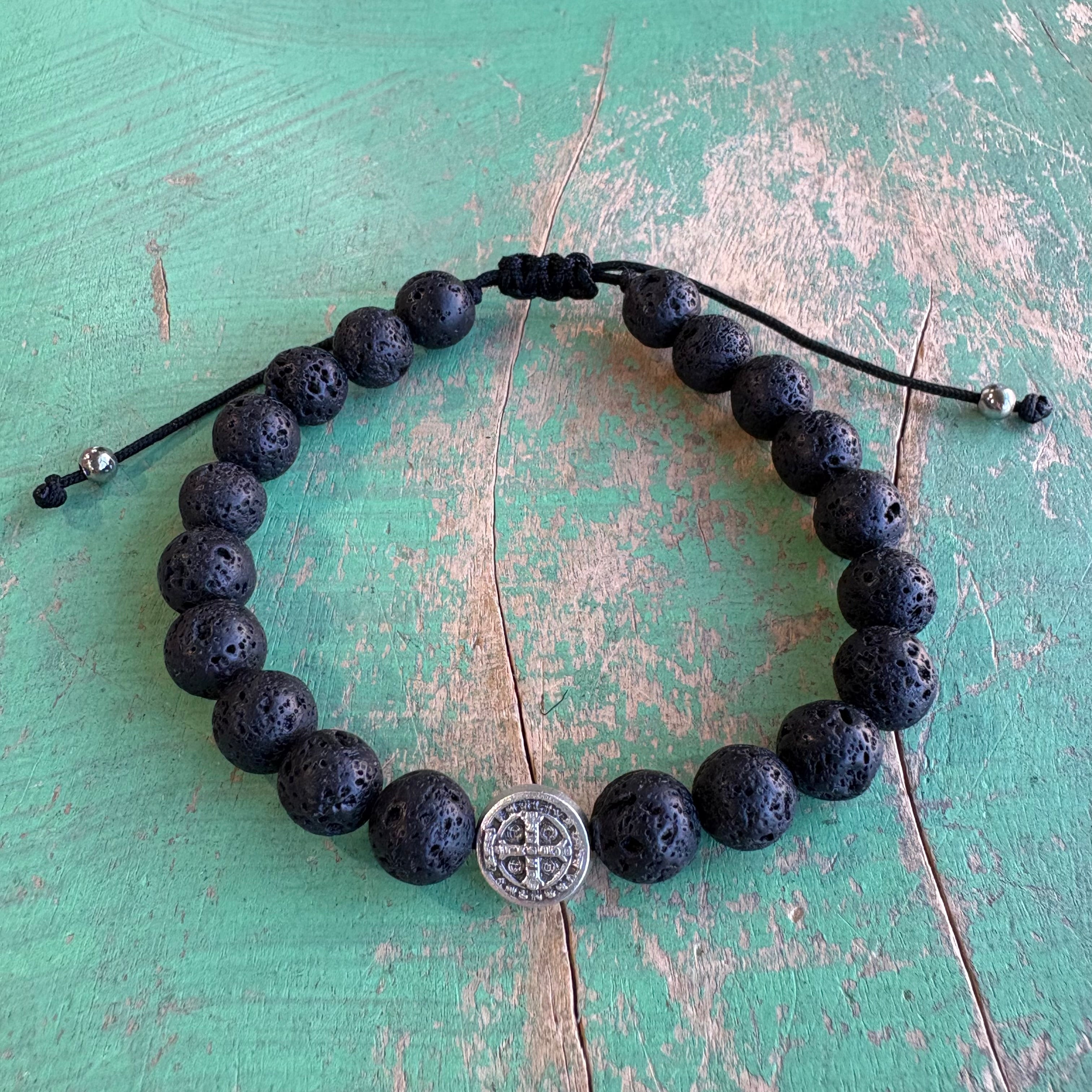 Italian St Benedict on Lava Cord Bracelet