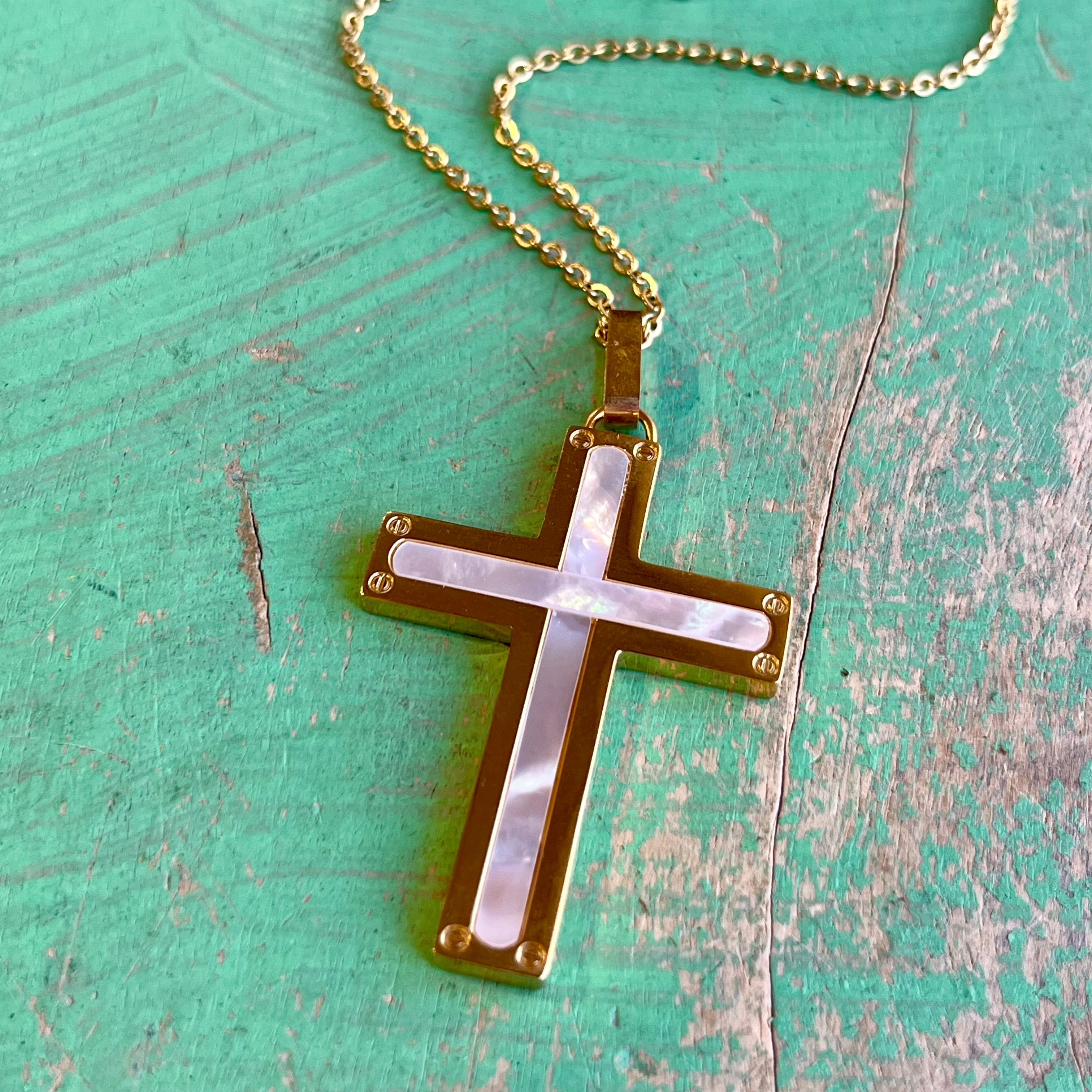 Stainless Steel Shell Cross Necklace