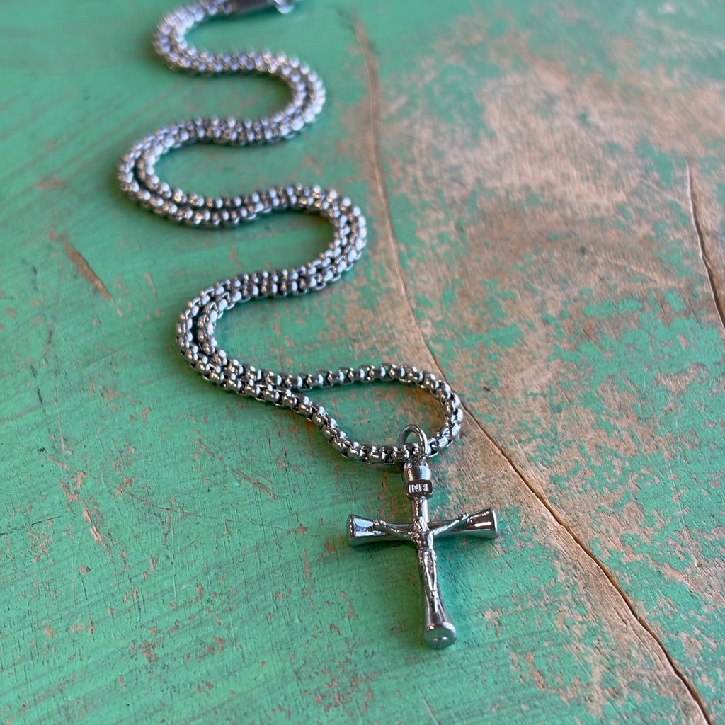 Silver Stainless Steel Crucifix Necklace
