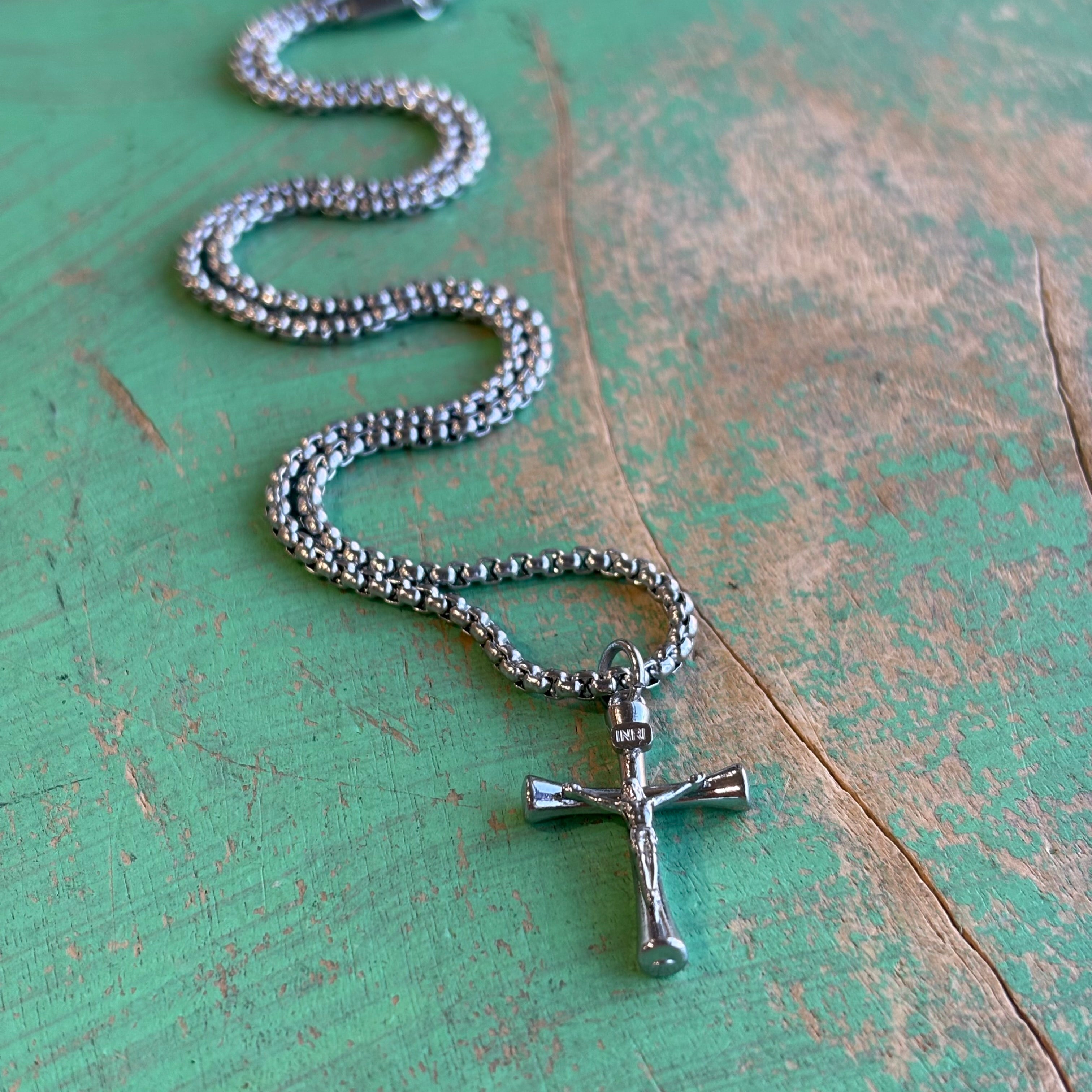 Silver Stainless Steel Crucifix Necklace