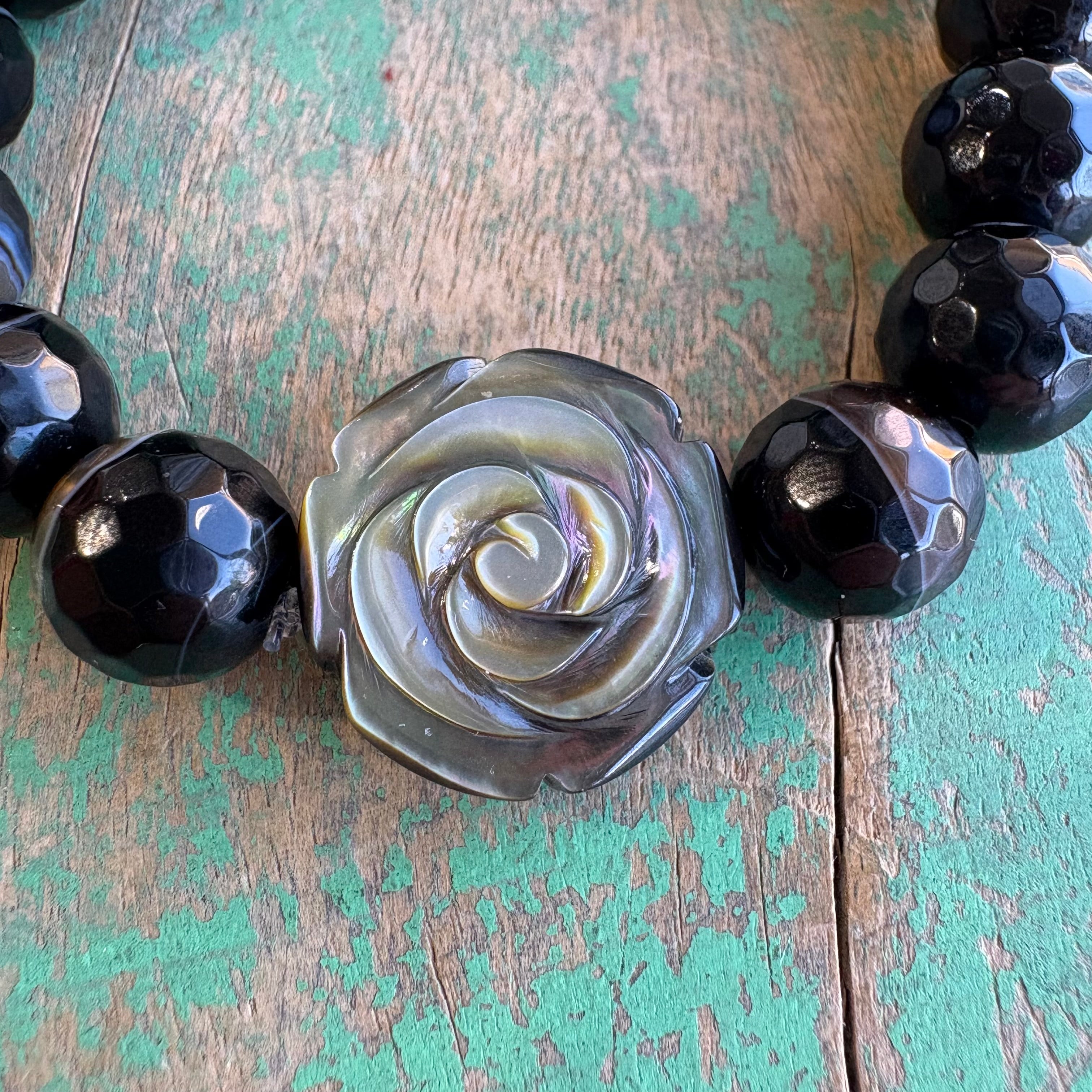 Black Agate Bracelet with Black Shell Mary Rose