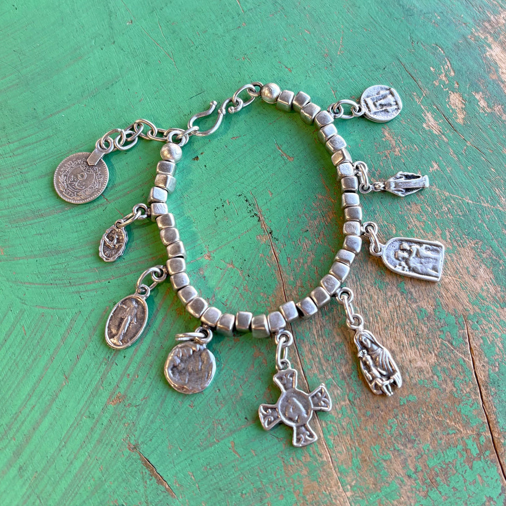 Silver Plated Saint Charm Bracelet