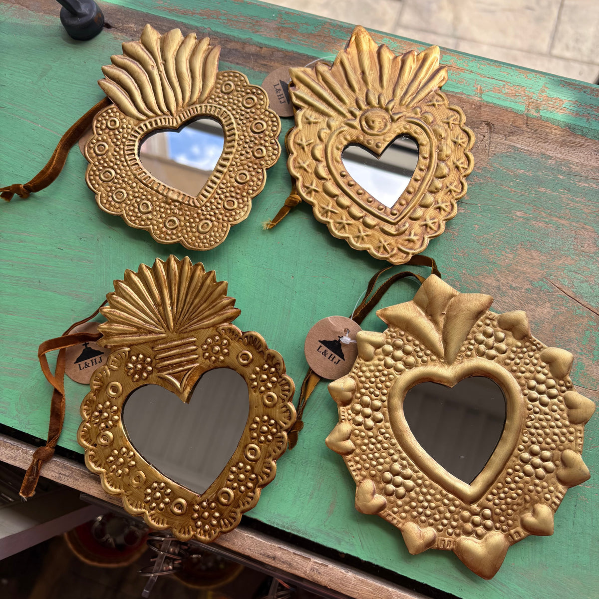 Sacred Heart Ex-Voto Mini Mirror Collection – 6” Antique Gold | 4 Styles