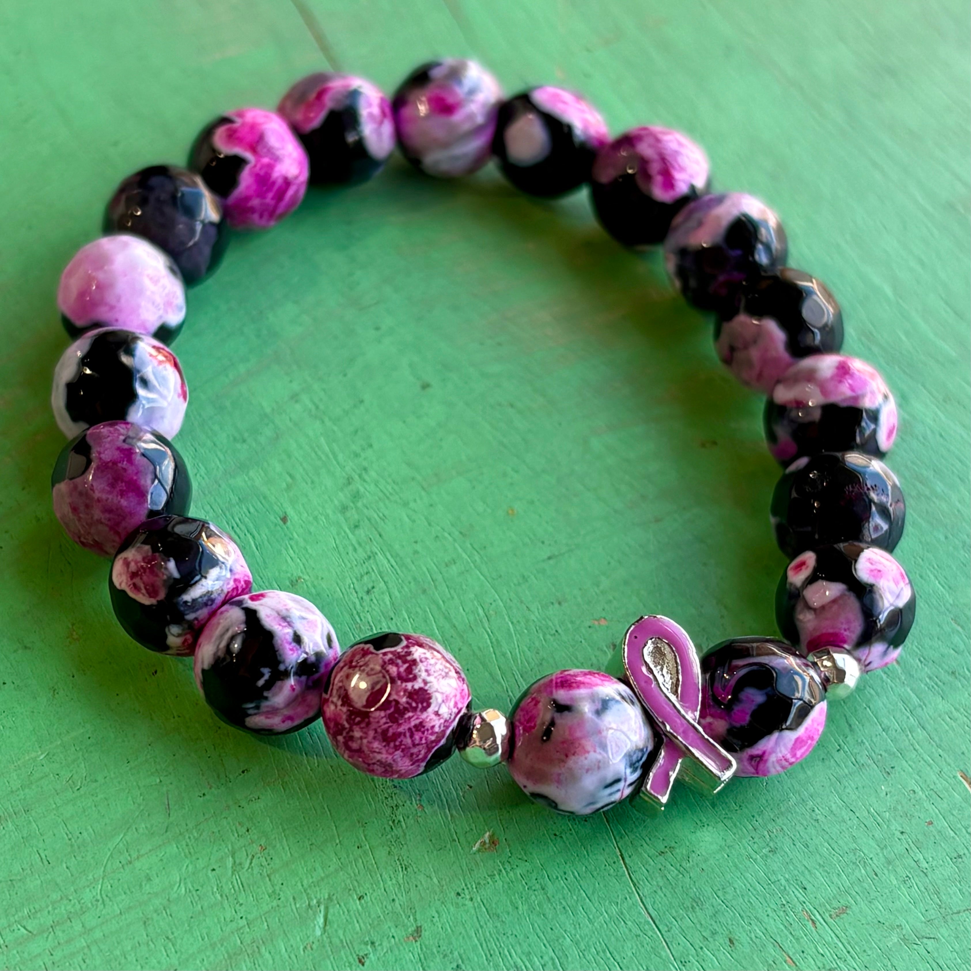Black and Pink Breast Cancer Awareness Bracelet