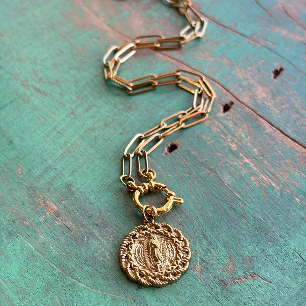 Our Lady of Guadalupe Paperclip Chain Necklace – Gold or Silver