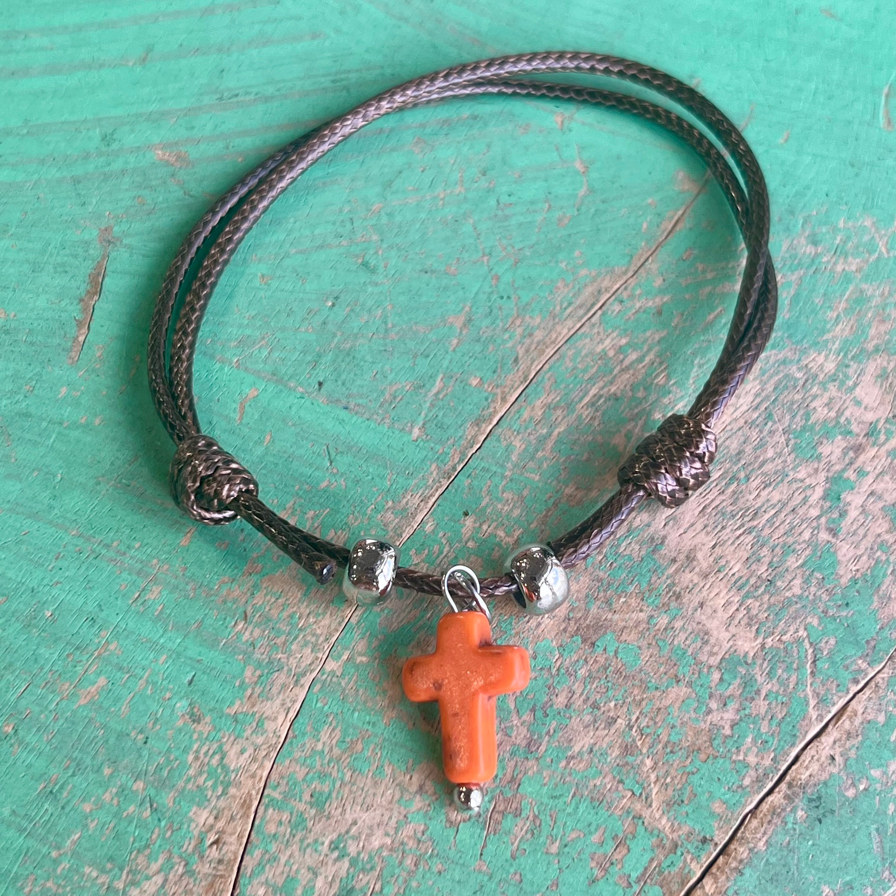 Brown Cord Cross Adjustable Bracelet