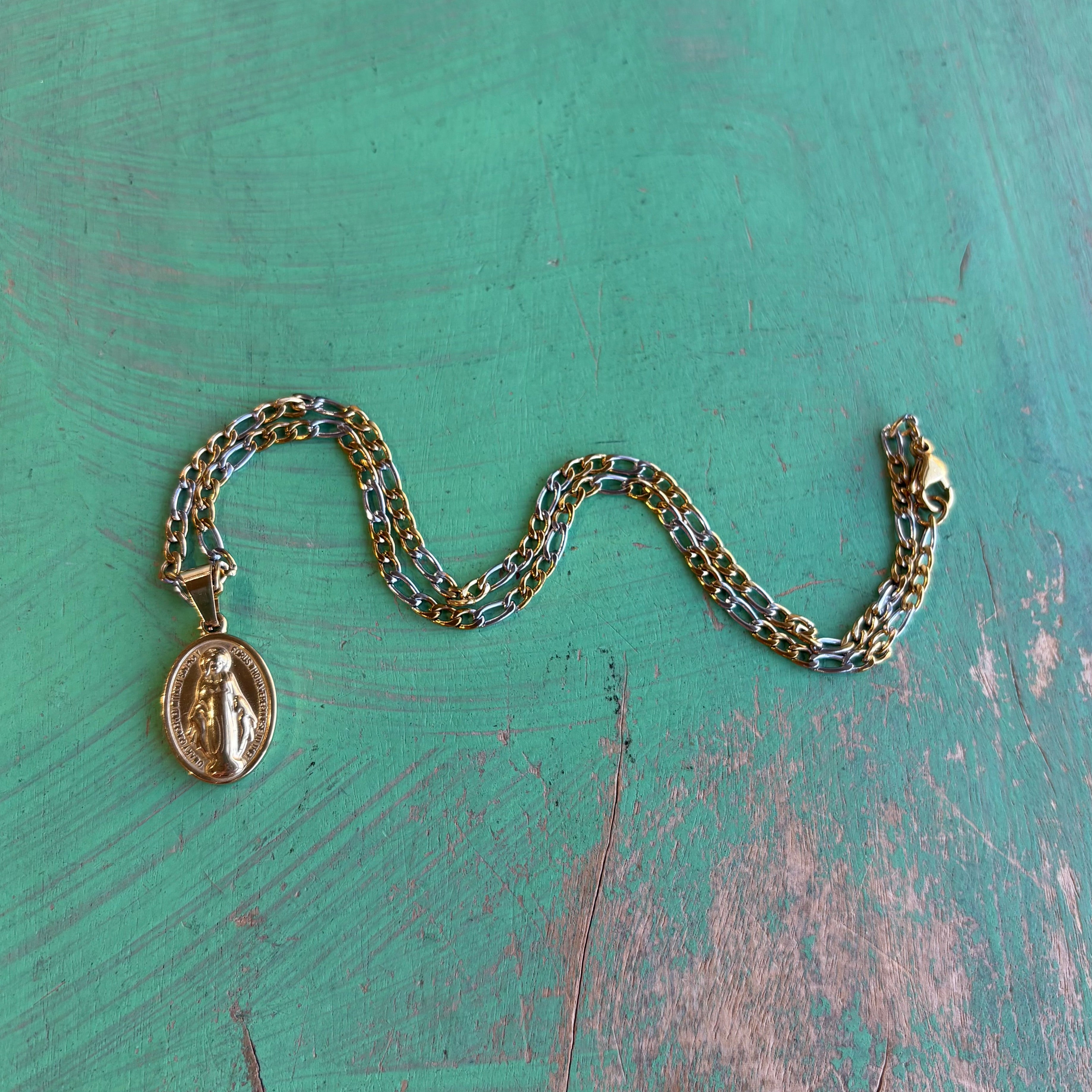 Two Tone Miraculous Medal Chain Necklace