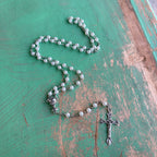 White First Communion Glass Rosary Kit