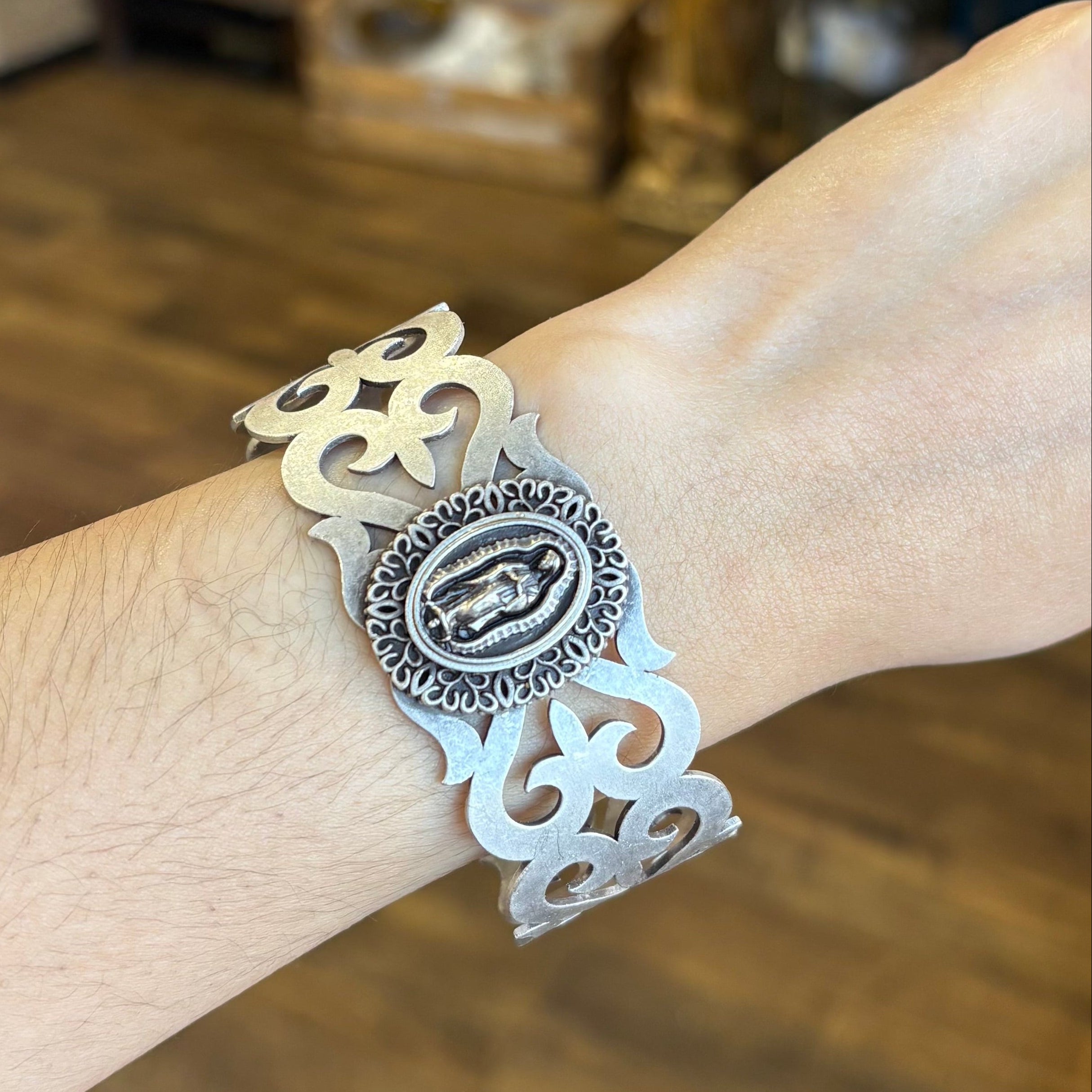 Brushed Silver Plated OLG Cuff Bracelet