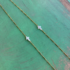 Shell Cross Long Bar Link Chain Necklace