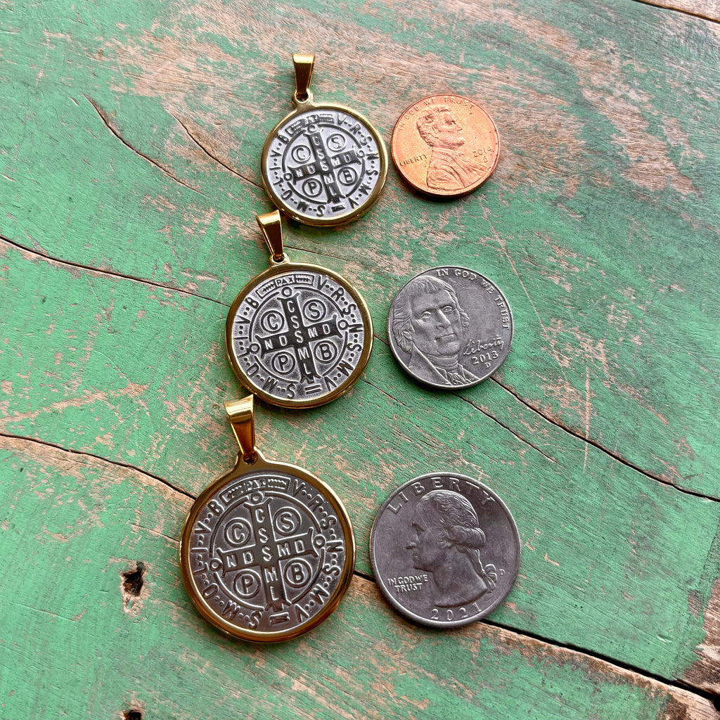 St Benedict Two Tone Stainless Steel Medallions