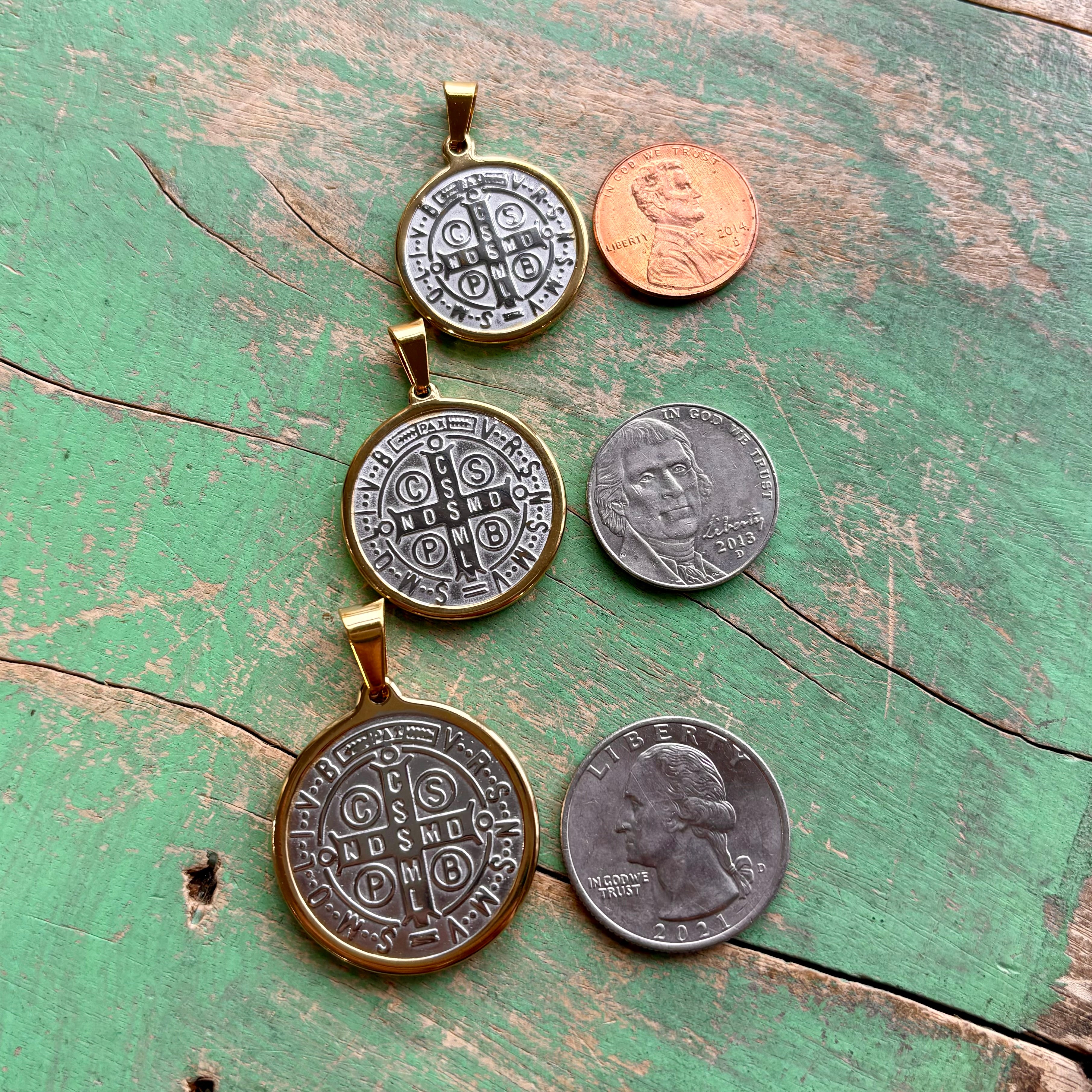 St Benedict Two Tone Stainless Steel Medallions