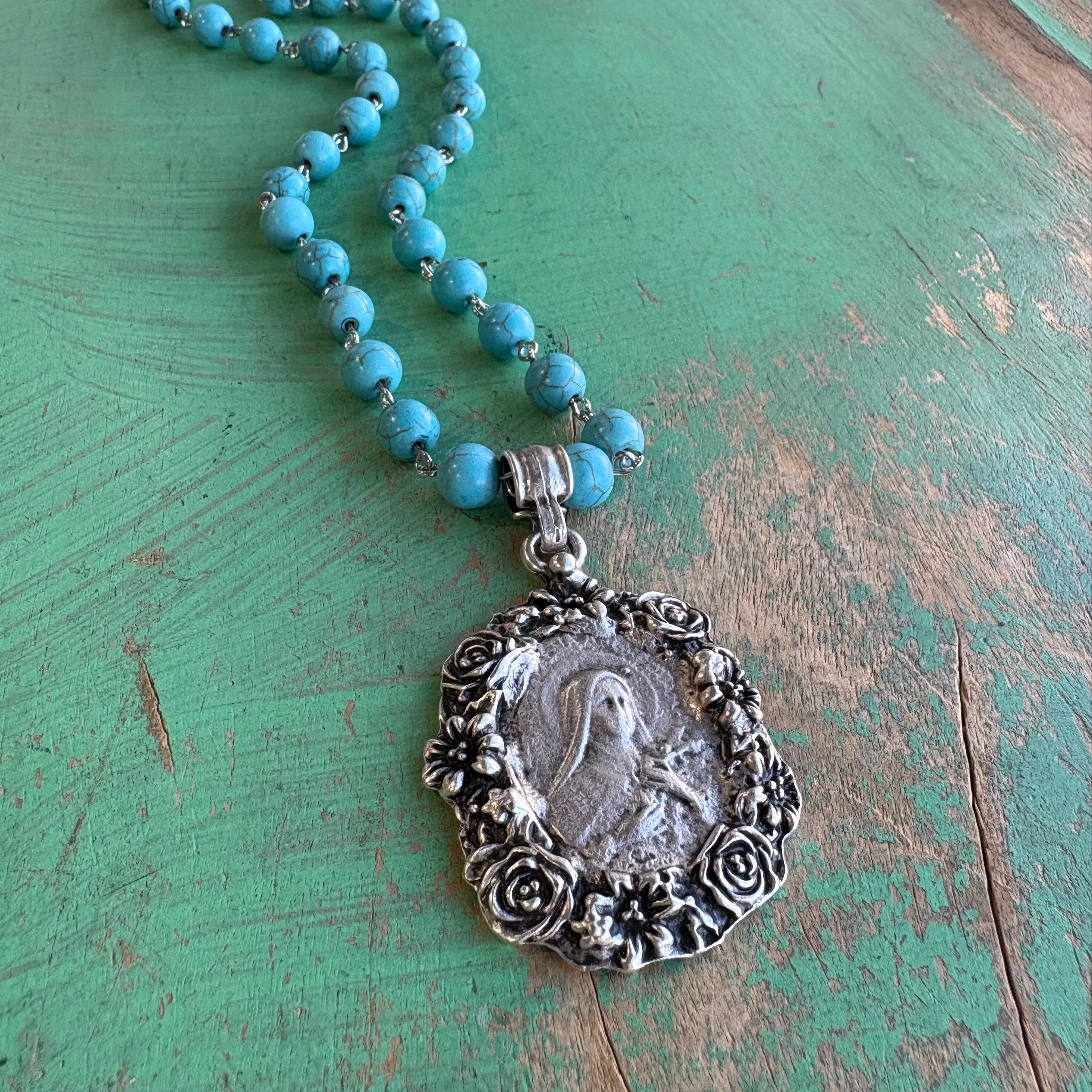 St Therese Turquoise Necklace Or Earrings