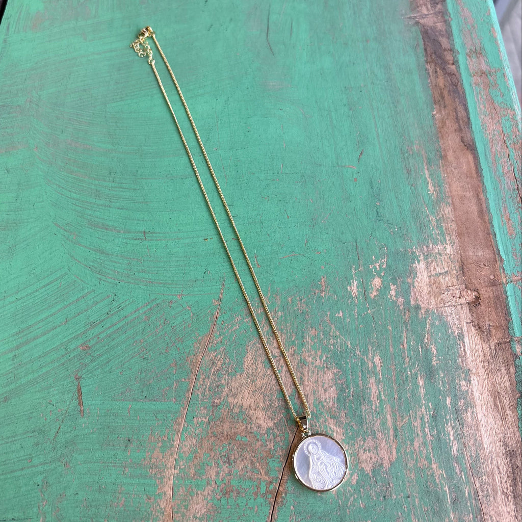 Gold Chain with Mother of Pearl Our Lady of Grace Pendant