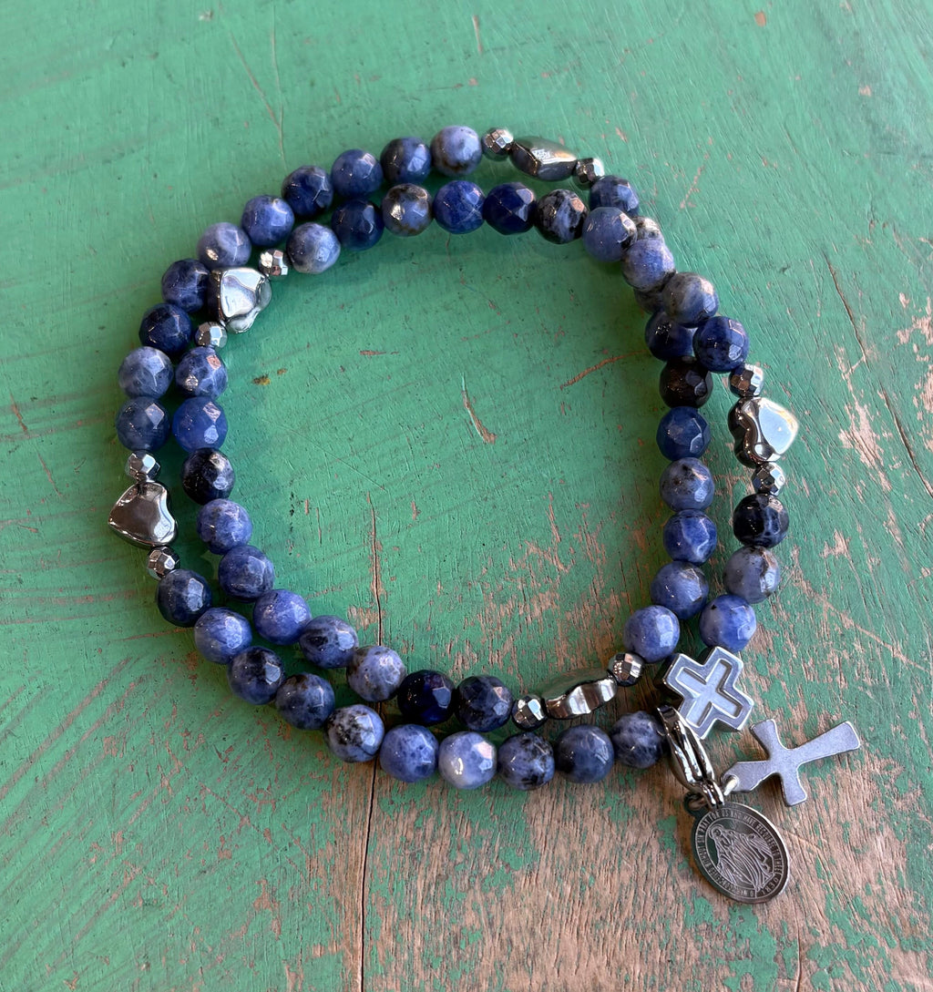 Rosary Wrap Bracelet with Silver Accents