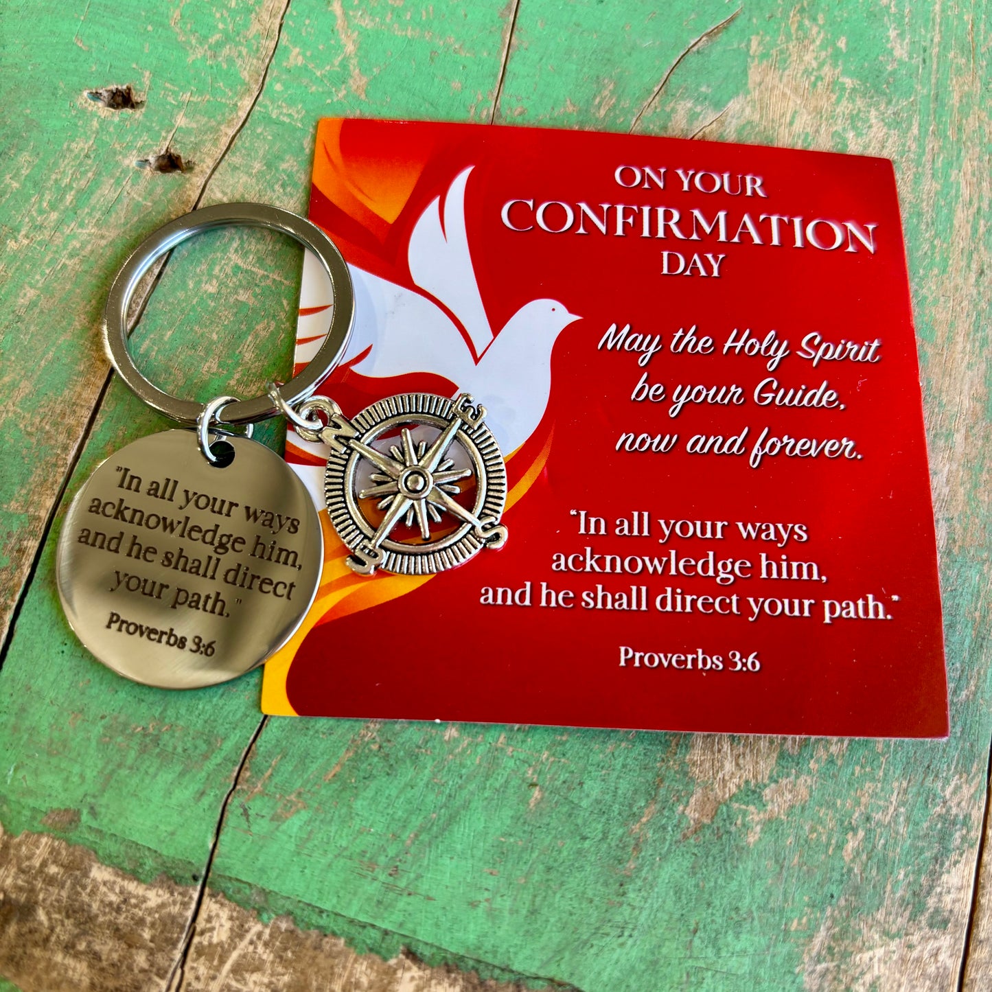 Confirmation Compass Key Chain with Prayer Card