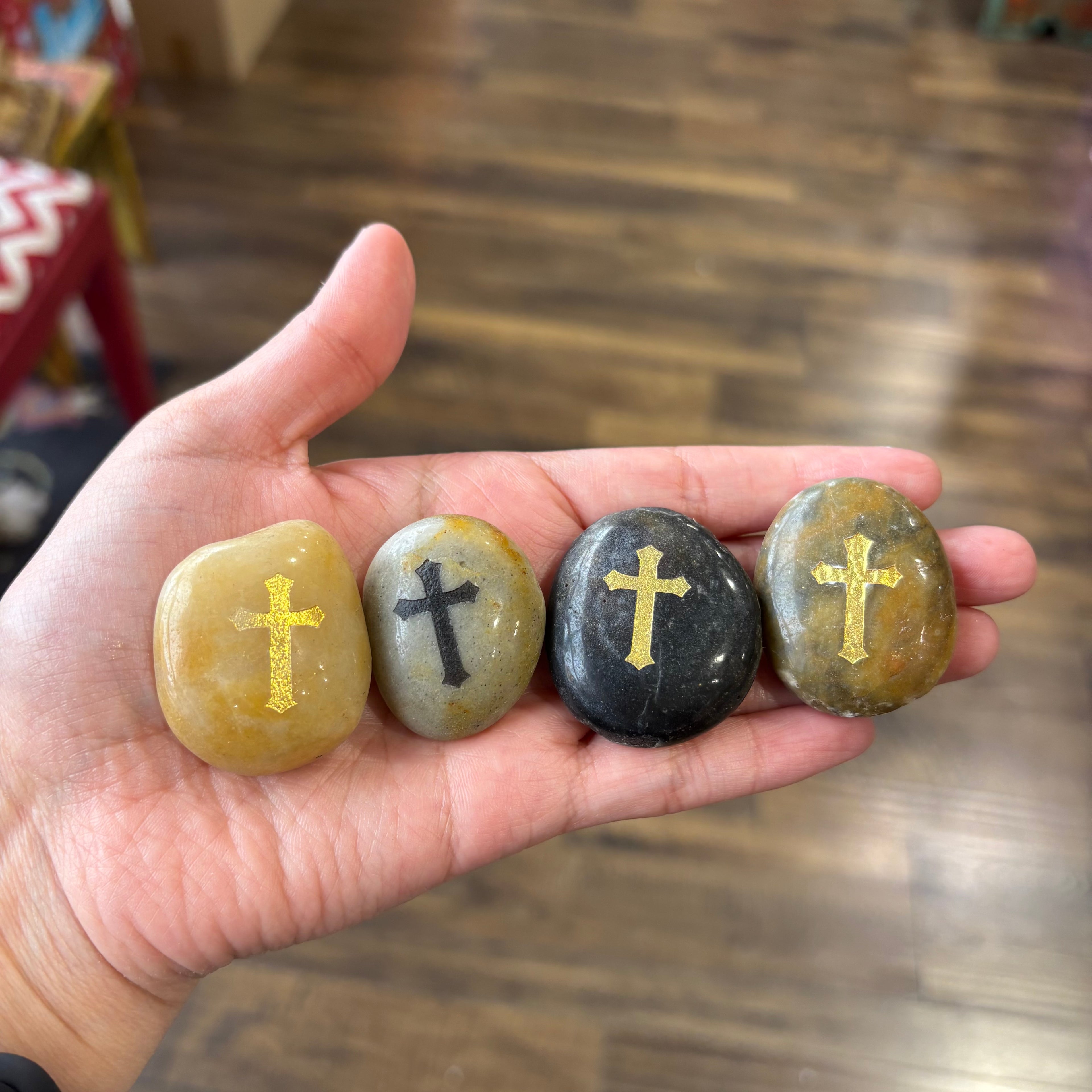 Pocket Stones With Gold Cross