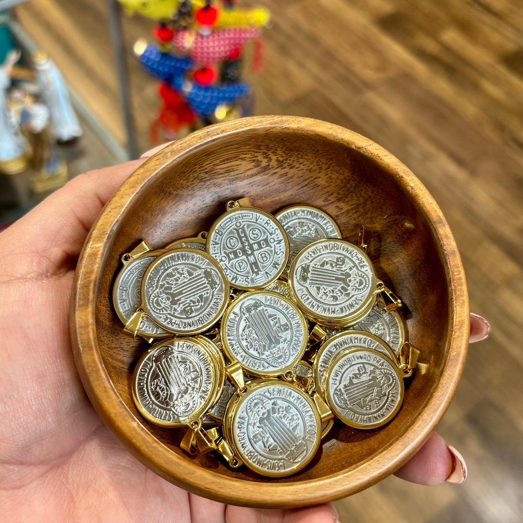 St Benedict Two Tone Stainless Steel Medallions