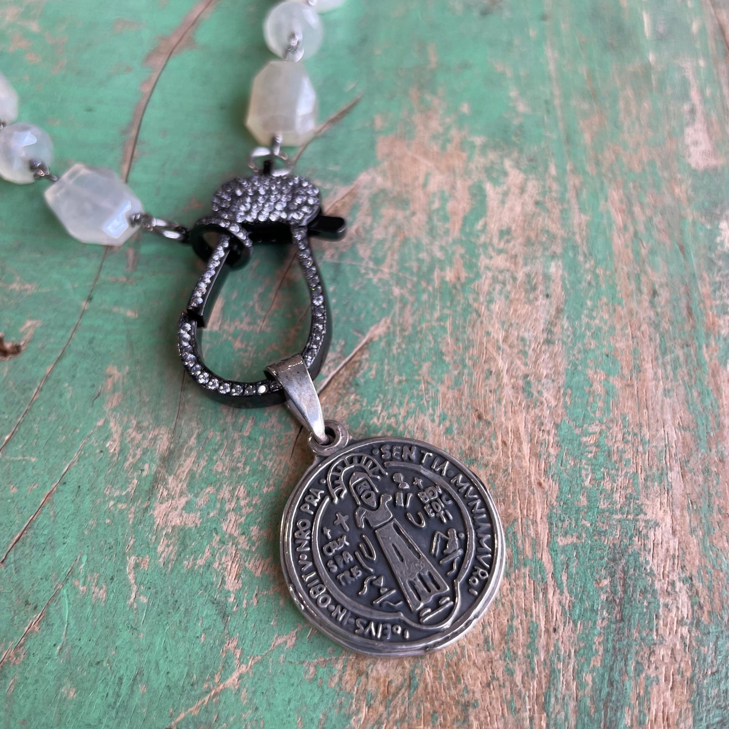 Sterling Silver St Benedict Chalcedony Necklace and Earrings