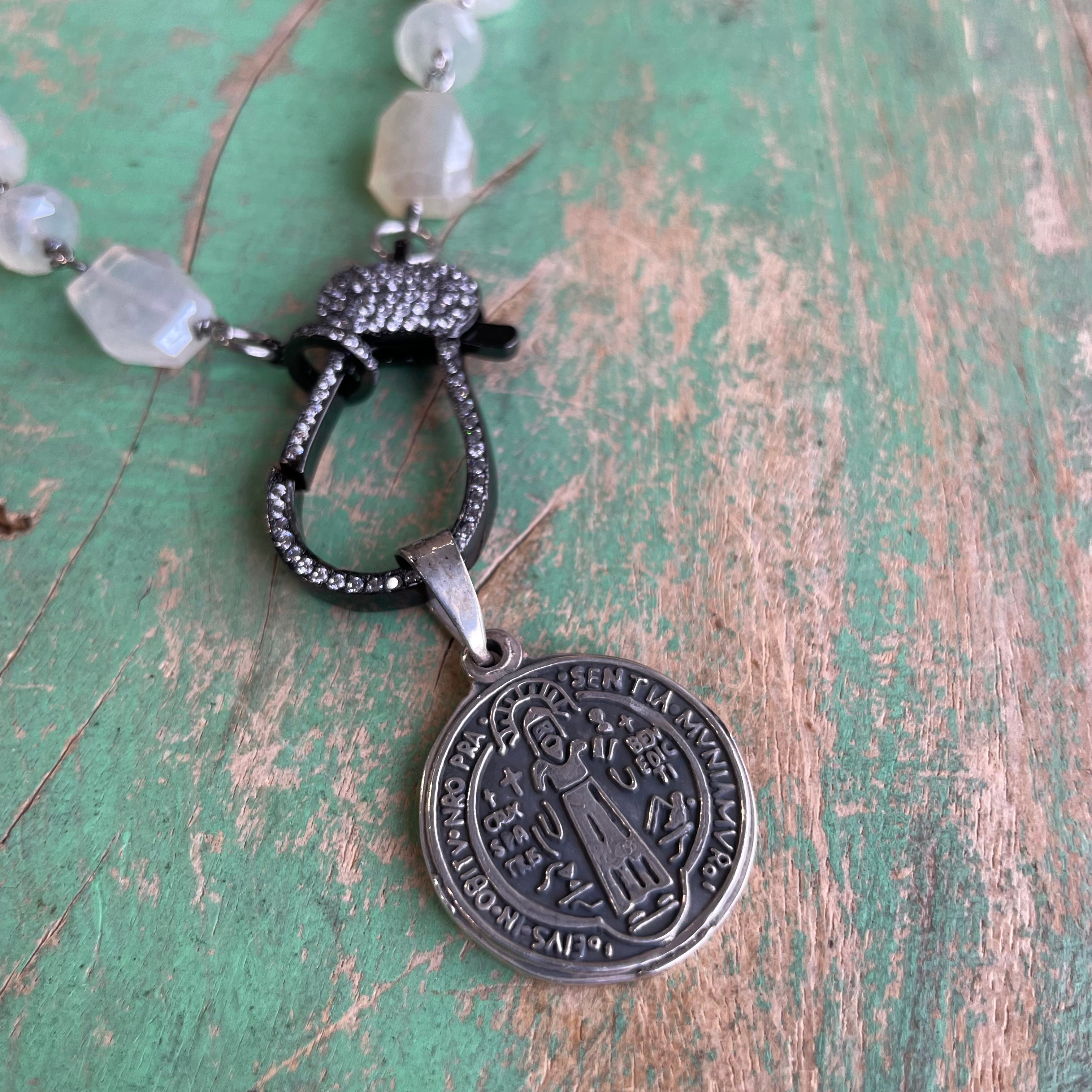 Sterling Silver St Benedict Chalcedony Necklace and Earrings