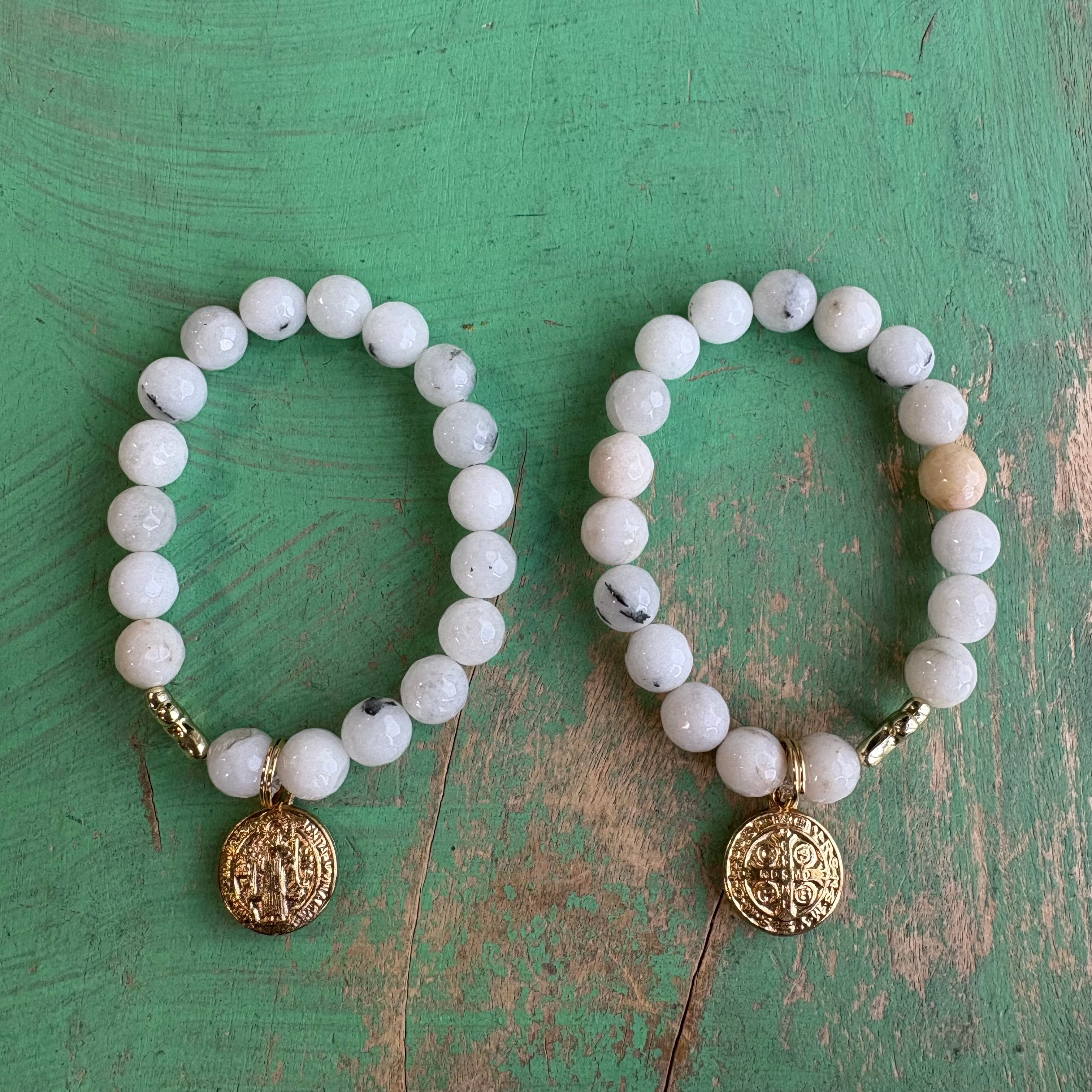 Milky Agate St Benedict Bubble Bracelet