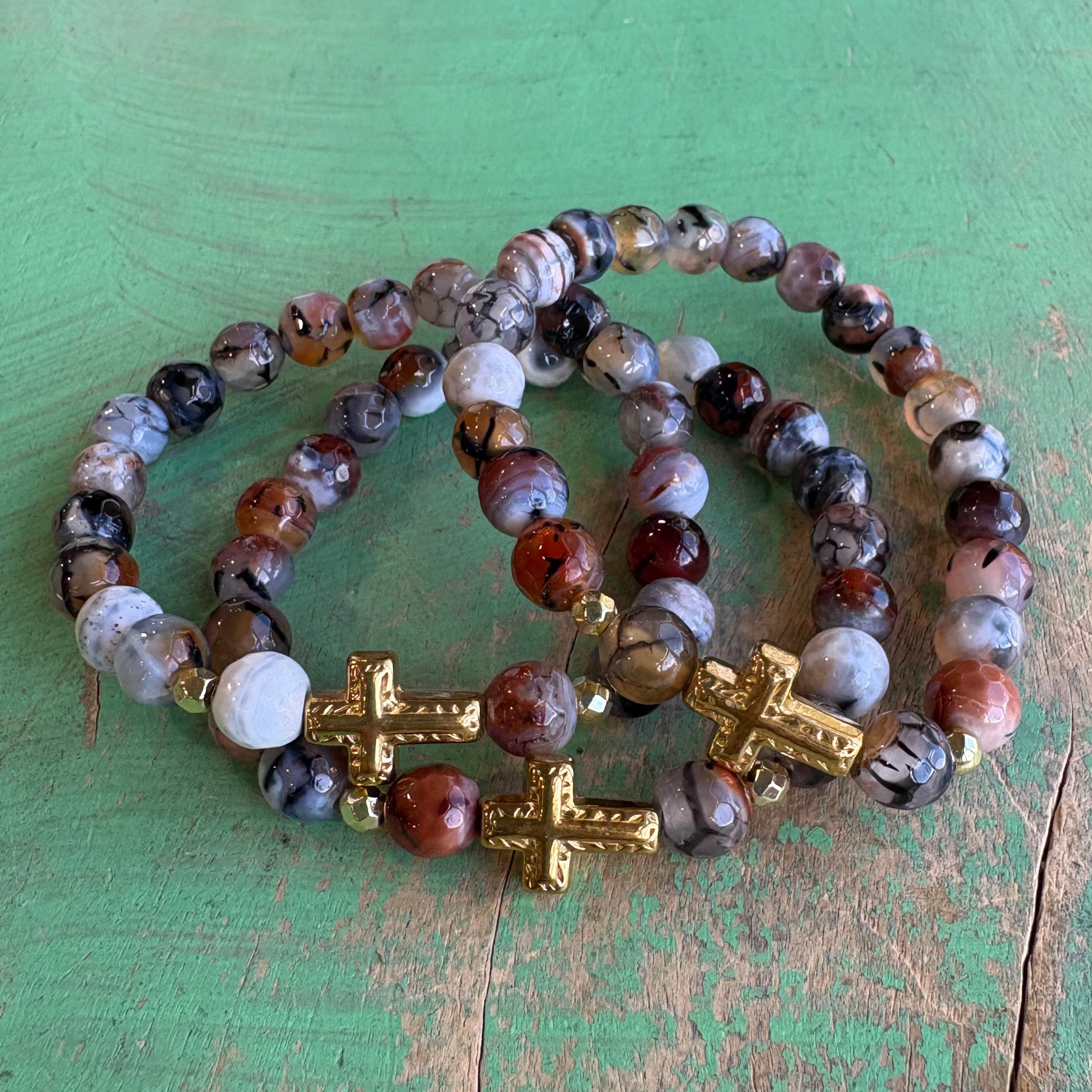 Bold Cross Agate Bracelet