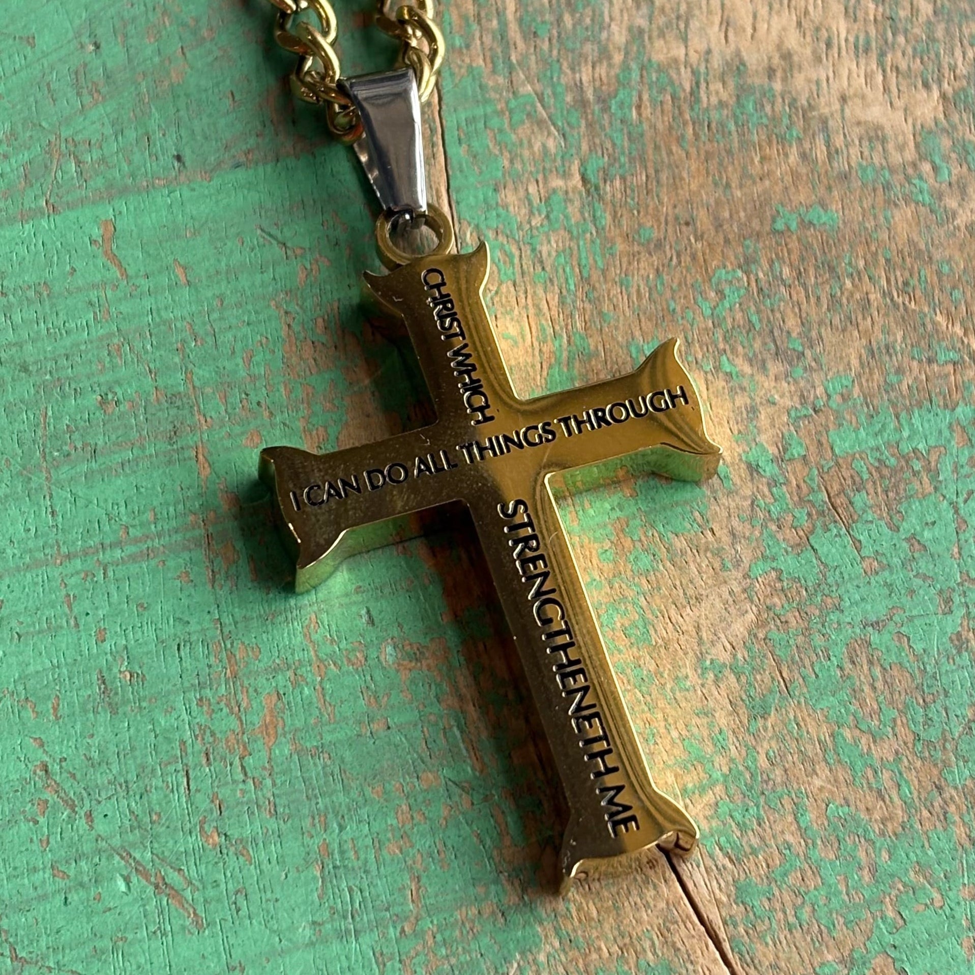Iron Thick Gold Cross 24” Necklace