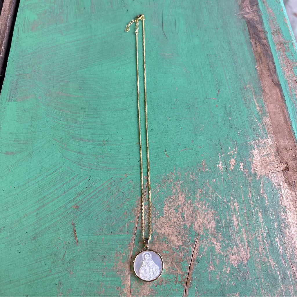 Gold Chain with Mother of Pearl Our Lady of Grace Pendant